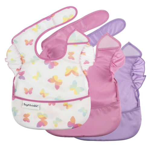 Tiny Twinkle Mess Proof Baby Bibs for Eating | Waterproof, Wipeable Toddler Bibs | Travel Friendly - PFAS, PVC, BPA, Phthalate Free | Baby Food Bibs (3-Pack, Butterfly)
