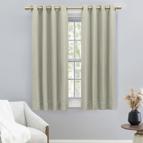Grasscloth Lined Grommet Window Panel Curtain w/Wand - Sliver Sage
