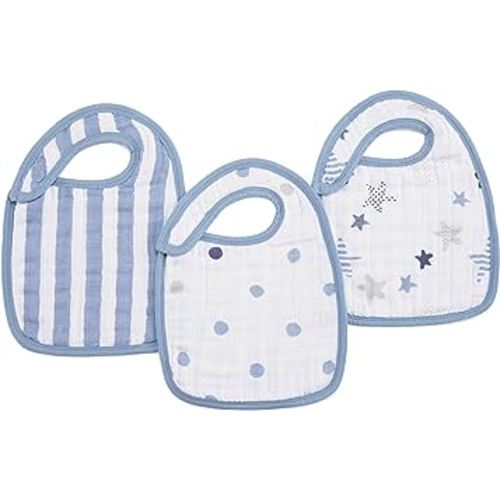 aden + anais 100% Cotton Muslin Snap Bib – Super Absorbent, Soft 3-Layer Baby Bib for Boys & Girls with Adjustable Snap-Closure for Teething, Eating, Drooling, 3-Pack, Rock Star