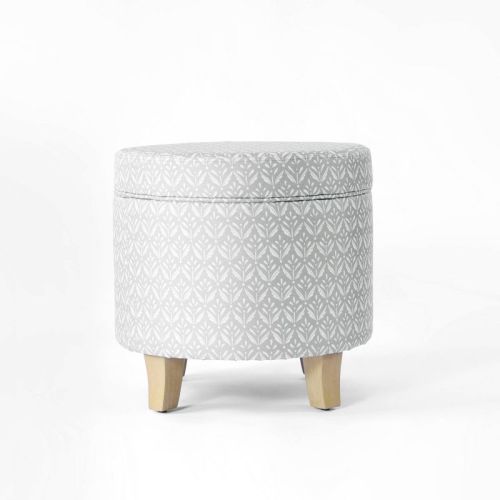 Cole Classics Round Storage Ottoman Flared Wood Leg - HomePop, Color: Light Gray