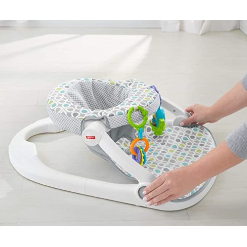 Fisher-Price Portable Baby Chair Sit-Me-Up Floor Seat With Developmental Toys & Machine Washable Seat Pad, Honeydew Drop - Grey