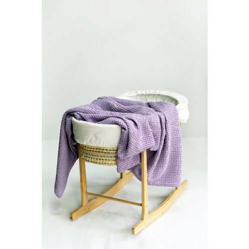 LAVENDER BABY LINEN blanket. Adorable purple soft linen blanket for baby crib or toddler bed in waffle pattern. Lavender nursery bed throw.