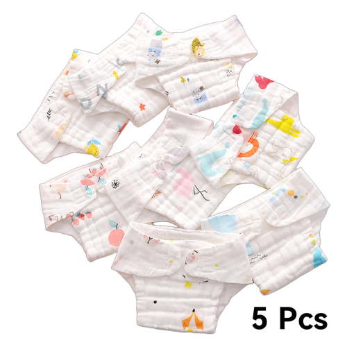AUQ 5Pcs Cloth Diapers Pure Cotton Gauze Cloth Diapers for Babies Washable and Environmentally Friendly Reusable Diapers Baby Style 2