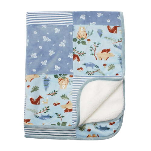 Modern Moments by Gerber Baby & Toddler Boy Patchwork Blanket with Sherpa, Blue Bears