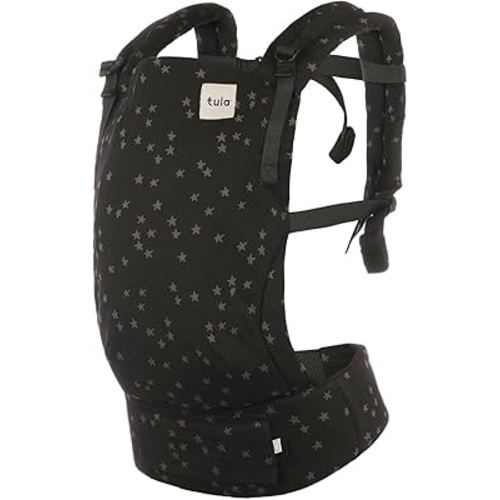 Baby Tula Cotton Free-to-Grow Baby Carrier - Adjustable, Comfortable, Newborn to Toddler Carrier - Ergonomic Fit for 7lbs to 45lbs - Back & Front Carry Options - Discover (Black/Stars)