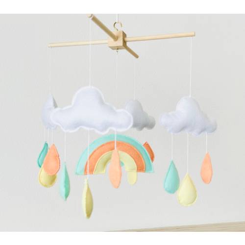 Felt Rainbow and Clouds Baby Mobile: Pastel Nursery Decor
