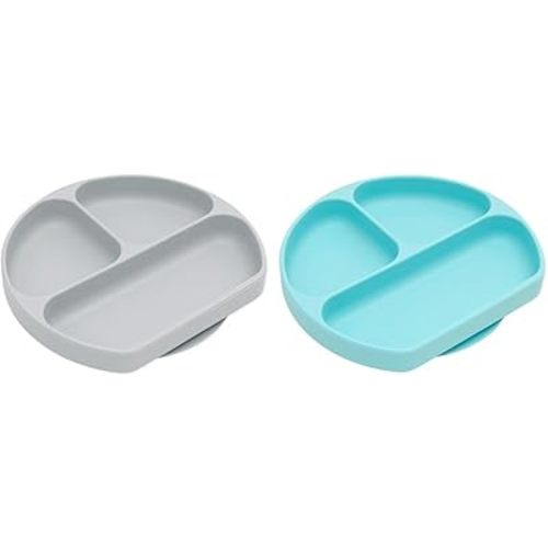 Bumkins Silicone Baby and Toddler Suction Plates, Divided Dishes for Self-Feeding, Sticks to Tables and Highchairs, BPA Free, Microwave and Dishwasher Safe