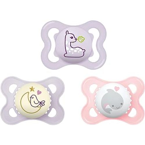 MAM Variety Pack Baby Pacifier, Includes 3 Types of Pacifiers, Nipple Shape Helps Promote Healthy Oral Development, 0-6 Months, Girl, 3 Count (Pack of 1)