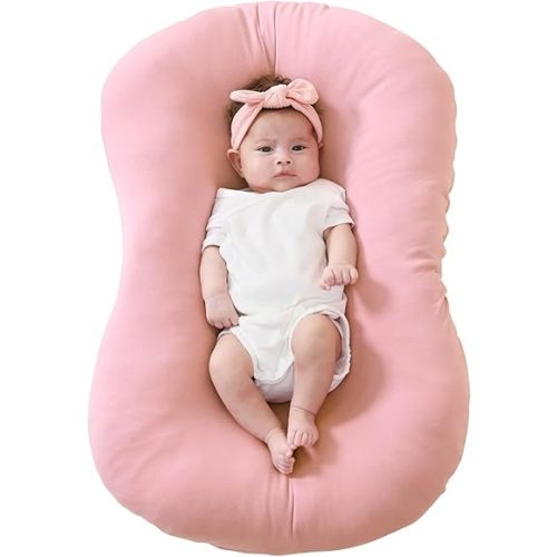 FUNUPUP Rayon Made from Bamboo Baby Lounger Cover Compatible with Snuggle Me Lounger, Infant Lounger Pillow Cover for Newborn, Removable Elastic Newborn Lounger Cover,Cover Only,Pink