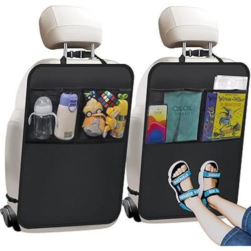 Kick Mats with Organizer - 2 Pack Backseat Protector Seat Covers for Your Car, SUV, Minivan or Truck Seats - Vehicle Back Seat Kids Safety Accessories - Universal Fit Automotive Interior Protectors