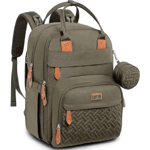 BabbleRoo Baby Diaper Bag Backpack - Army Green, Unisex, Waterproof, Multi-function, 26L Capacity, Changing Pad, Stroller Straps, Pacifier Case, Easy Access Zipper Pockets