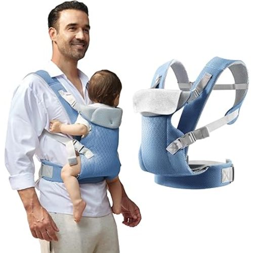 IULONEE Baby Carriers from Newborn with Detachable Bibs Ergonomic Portable Baby Front & Back Backpack Carry Adjustable Toddlers Carrier for Infant Within 33lbs Sky Blue