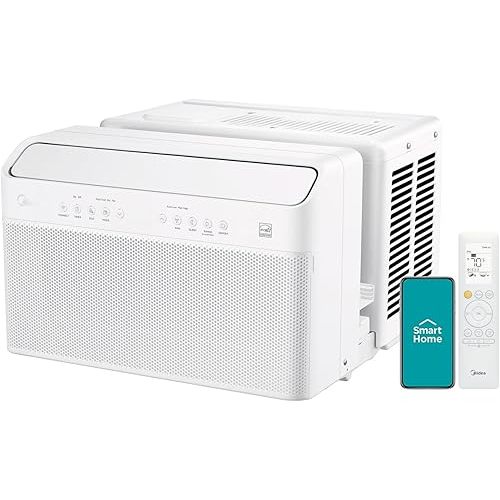 Midea 10,000 BTU U-Shaped Smart Inverter Window Air Conditioner–Cools up to 450 Sq. Ft., Ultra Quiet with Open Window Flexibility, Works with Alexa/Google Assistant, 35% Energy Savings, Remote Control