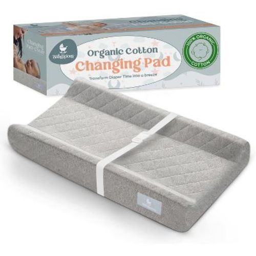 Beyond Innoventions Organic Cotton Changing Pad – Waterproof Non-Slip with Removable Washable Cover | Standard Size Baby Changing Pad for Dressers