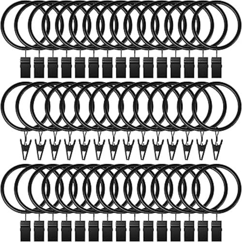 Lansian Curtain Rings with Clips, 44 Pack Curtain Clip Rings Hanger for Hanging Drapes Bows, Rustproof Metal Drapery Rings for Tension Rod,1.26" I D Vintage Black, Fits up to 1 in Curtain Rod