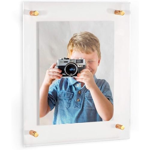 ArtToFrames Floating Acrylic Frame for Pictures Up To 18x24 inches (Full Frame is 22x28) with Gold Standoff Wall Mount Hardware, Acrylic-109-18x24-81