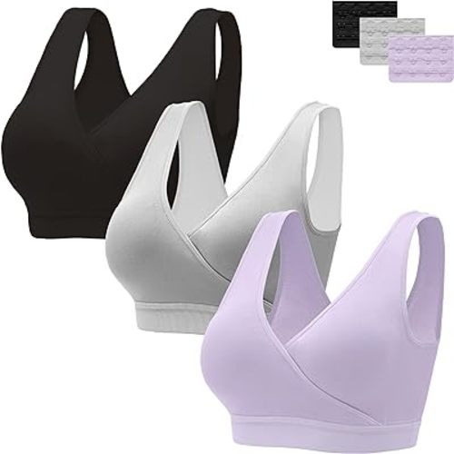 HBselect 3 Pack Nursing Bras for Breastfeeding, Ultra Comfort Maternity Bras Wireless Pregnancy Sleep Bralette