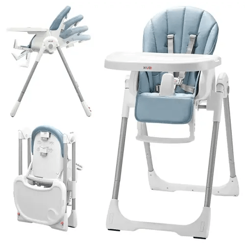 KÜB 3-in-1 Foldable Baby High Chair (Blue) | Multifunctional Infant High Chairs for Babies and Toddlers | Removable Seat & Tray for Easy Clean | 7 Height & 4 Recline Adjustable | 2 Locking Wheels