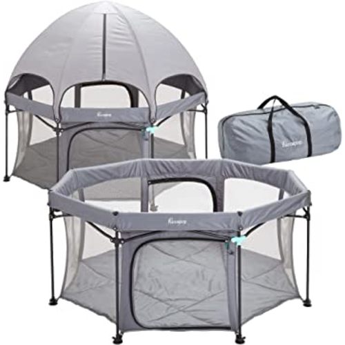 hiccapop XL 69” Deluxe Outdoor Baby Playpen with Canopy for Babies and Toddlers with Dome, Sun-Shades, Padded Floor | Pop Up Playpen for Beach or Home, Portable