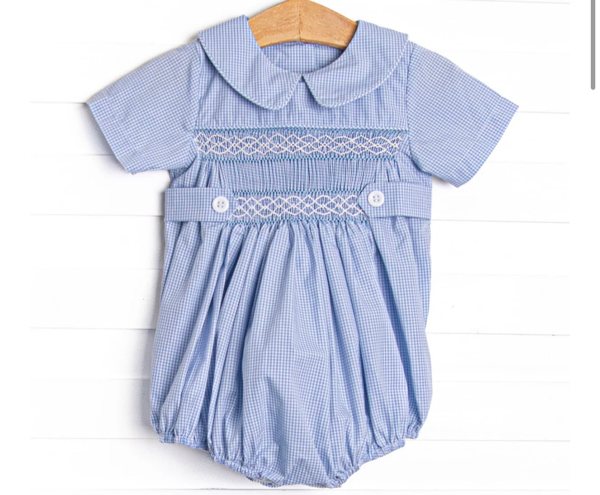 Bleu: Shipley Smocked Bubble, Blue Gingham – Stitchy Fish