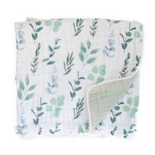 Organic Muslin Gauze Thick Quilt | Boy Girl Gender Neutral Green Leaf | Fawn & Foster Baby Newborn Textiles Blankets Receiving Swaddle