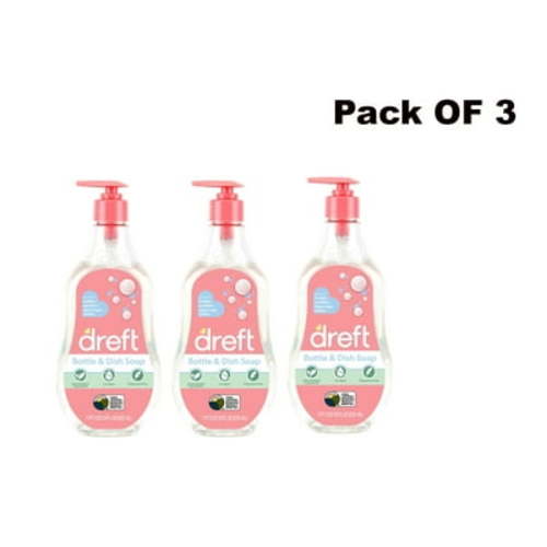 Dreft Plant-Based Liquid Dish Soap and Dishwashing Detergent for Baby Bottle, Fragrance Free, 18 Fl Oz (Pack OF 3)