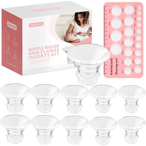 Nipple Ruler, 10PCS Flange Insert 13/15/17/19/21mm for 24mm Flange/Shield of Most Pumps, Silicone&Soft Flange Size Measure Flange Sizing Kit, Breast Flange Measuring Tool Breast Pump Sizing Tool
