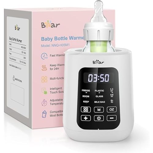 Bear Baby Bottle Warmer, Milk Warmer Breastmilk Bag Formula Fast Warming for New Born Baby Bottles, with Time Temp Control Automatic Shut Off at Home Use