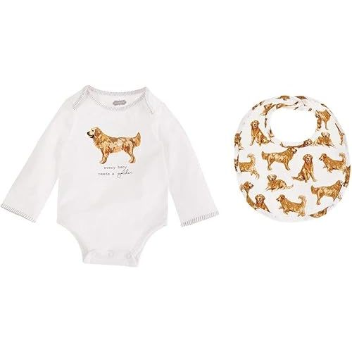 Mud Pie Dog Print Baby Crawler Bib Gift, Golden Retriever, 0-6 Month