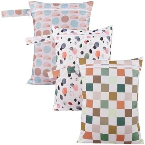 3 Set Wet Bag Storage Bag Zipper Waterproof Washable Travel Bags, Beach, Pool, Gym Bag for Cloth Diaper, Swimsuits & Wet Clothes for Baby,11.8x15.7inch(Lattice)