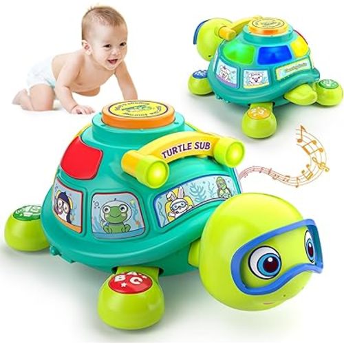 Baby Toys 6-12 Months, Musical Turtle Baby Crawling Toys 7 8 9 10 Months, Light up Infants Tummy Toy, Bilingual Educational Turtle, Gifts Present for Christmas Baby 4 5 6 12 Month