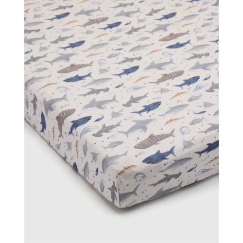 Muslin Fitted Crib Sheet - Smiley Sharks