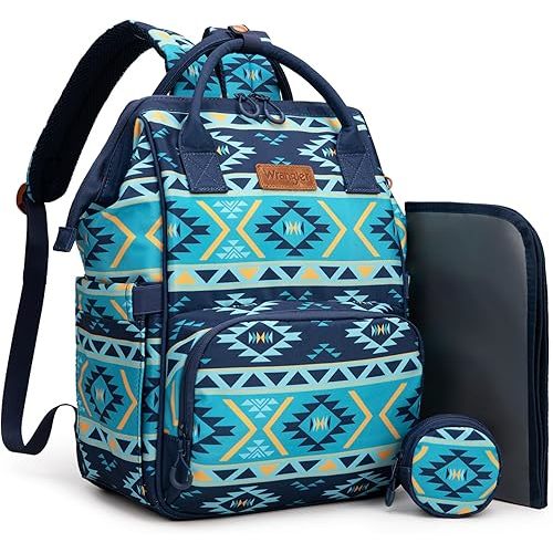 Montana West Wrangler Diaper Bag Backpack Aztec Travel Backpack Purses Western Multi-Function Baby Bags for Mom with Waterproof Insulated Pockets