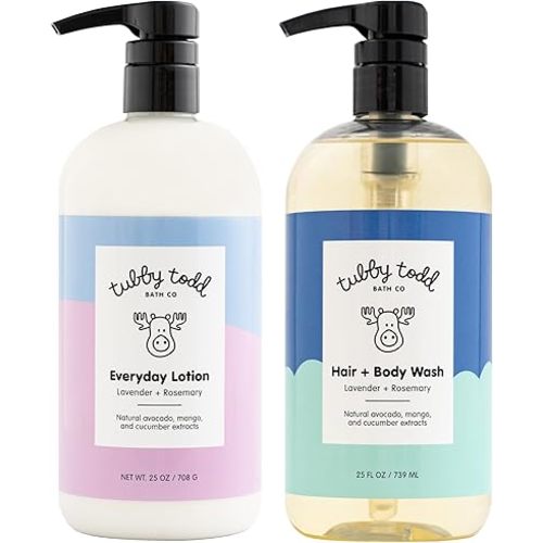 Tubby Todd Baby Bath & Skincare Kit - The Wash and Lotion Bundle - Baby Wash and Baby Lotion Gift Set - 25 Oz - Lavender Rosemary