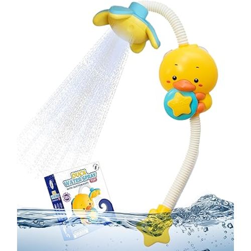Yellow Duck Water Spray Suction Cup Toddler Bath Toy for Boys and Girls - 18+ Months and Up - Features Waterproof Recycling Water Pump with Multi-Spray Modes for Bathtime Water Play in Bathtub