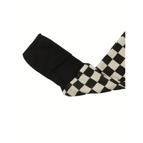 Bamboo Fiber Comfy Soft Baby Long Sleeve Onesie, Stylish Black And White Checkerboard Plaid Pattern Zip Up Jumpsuit