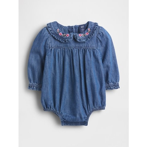 Baby Denim Ruffle Collar Bubble Bodysuit | Gap