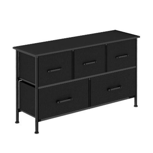 FDW 5 Dresser Fabric Dresser Wide Storage Chest for Bedroom Living Room, Black