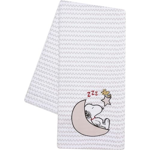 Bedtime Originals Snoopy Love Soft White/Taupe Fleece Baby Blanket w/Applique