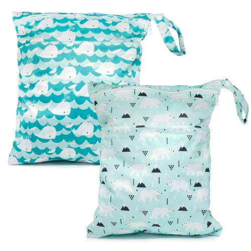 Baby Cloth Diaper Wet Dry Bags Waterproof Reusable Diaper Organizer with Two Zippered Pockets
