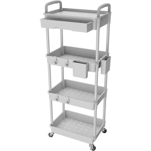 4 Tier Rolling Utility Cart with Drawer,REBECAT Utility Cart Made of Multifunctional Storage Organizer Tool for Kitchen,Bathroom,Living Room,Office(Gray)
