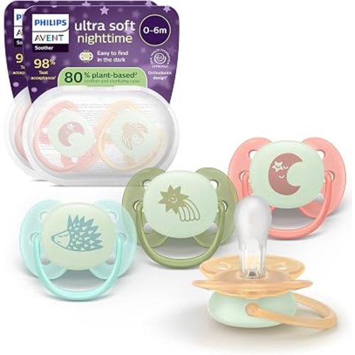 Philips Avent Ultra Soft Nighttime Pacifier, 0-6 Months, BPA-Free, 4-Pack