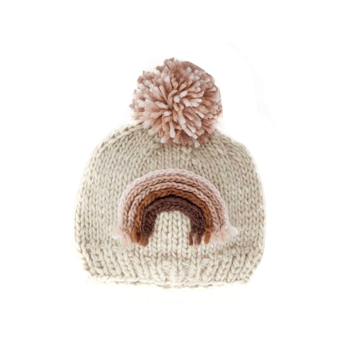 Mauve Rainbow Knit Pom Hat