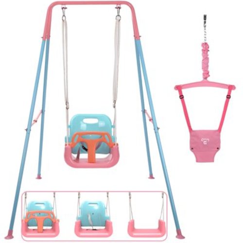 G TALECO GEAR 2 in 1 Baby Jumper and Bouncer, Baby Swing Outdoor, Toddler Swing Sets for Kids Age 1-3, Pink