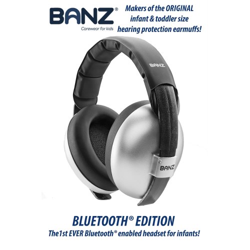 Baby Banz Bluetooth Earmuffs Hearing Protection – Ages 0-2 Years – The Best Earmuffs for Babies & Toddlers – Block Noise & Play Soothing Sounds, Music & Movies (Silver - Bluetooth Edition)