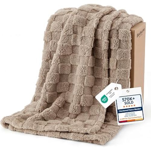 Bedsure GentleSoft Light Brown Throw Blanket for Couch - Checkered Fleece Blankets Gifts for Kids Girls, Cute Soft Cozy Throw for Bedroom Home Decor Gifts, 50x60 Inches