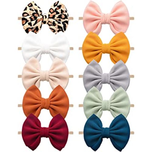 Niceye Pack of 10 Baby Girls Headbands Hair Bows Stretchy Handmade Nylon Hairbands for Newborn Infant Toddler Kids