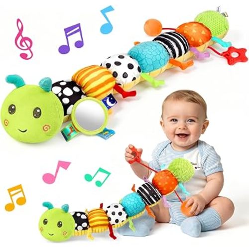 Baby Caterpillar Toys 0-6 6-12 Months, Stuffed Musical Animal Sensory Toys for Babies 3-6 Months with Rattles Crinkle Mirror Squeaker, Infant Tummy Time Toys, Newborn Baby Boy Girl Gifts