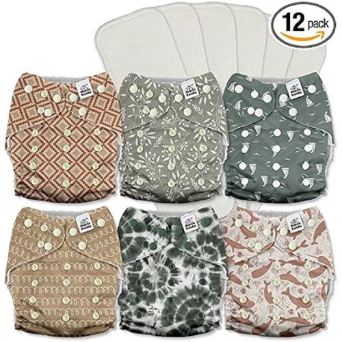 Mama Koala 3.0 Pocket Cloth Diapers for Babies with AWJ Lining, 6 Pack with 6 5-Layer Natural Cloth Diaper Inserts - Reusable and Washable Pocket Diapers(A-Calm Spring)