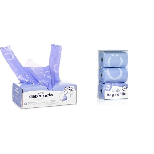 Ubbi Disposable Diaper Sacks, Lavender Scented, 200 Count & On-the-Go Refill Bags, Lavender Scented, Value Pack of 36, Baby On The Go Diapering Essentials